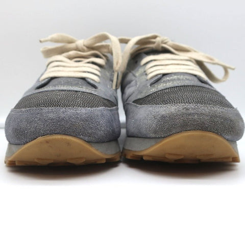 Brunello Cucinelli Monili Runner Sneakers Blue Metallic Leather Size 41