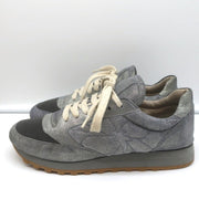 Brunello Cucinelli Monili Runner Sneakers Blue Metallic Leather Size 41