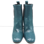 Brunello Cucinelli Sock-Gore Ankle Boots Teal Snakeskin Size 41 Block Heel