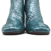 Brunello Cucinelli Sock-Gore Ankle Boots Teal Snakeskin Size 41 Block Heel