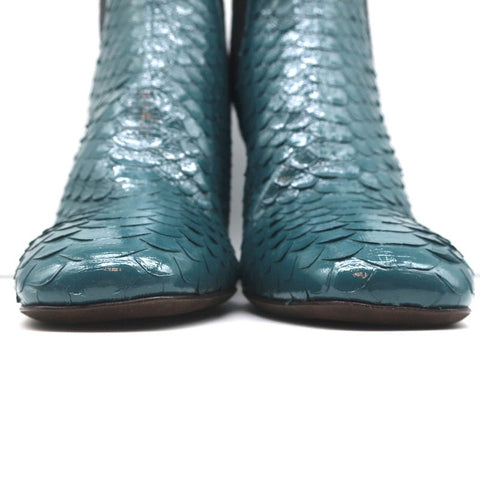 Brunello Cucinelli Sock-Gore Ankle Boots Teal Snakeskin Size 41 Block Heel