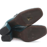 Brunello Cucinelli Sock-Gore Ankle Boots Teal Snakeskin Size 41 Block Heel