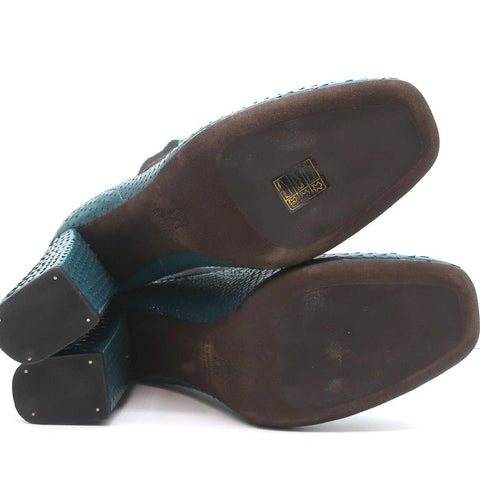 Brunello Cucinelli Sock-Gore Ankle Boots Teal Snakeskin Size 41 Block Heel