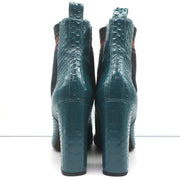 Brunello Cucinelli Sock-Gore Ankle Boots Teal Snakeskin Size 41 Block Heel