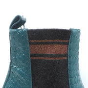 Brunello Cucinelli Sock-Gore Ankle Boots Teal Snakeskin Size 41 Block Heel