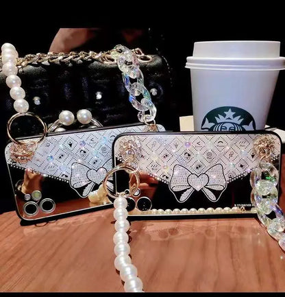 Bow rhinestones pearl phone case For iphone lbcase