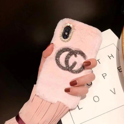 Fashion Rhinestone plush phone case lbcase