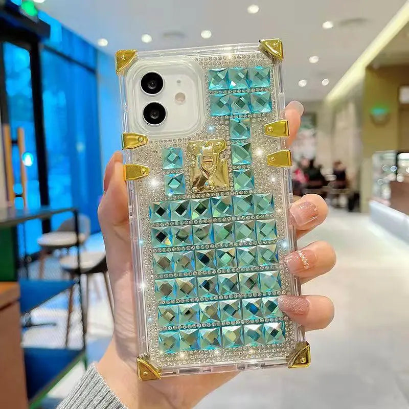 Luxury square Rhinestone transparent phone case for iphone lbcase