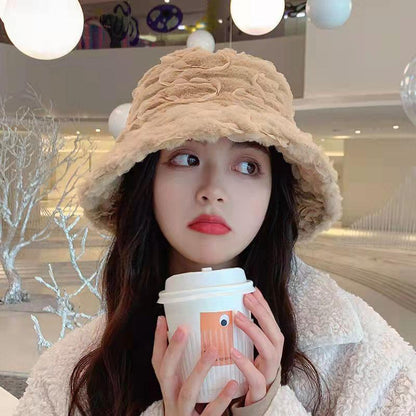 Plush all-match lamb velvet bucket hat lbcase