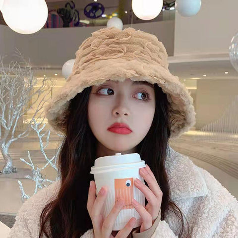 Plush all-match lamb velvet bucket hat