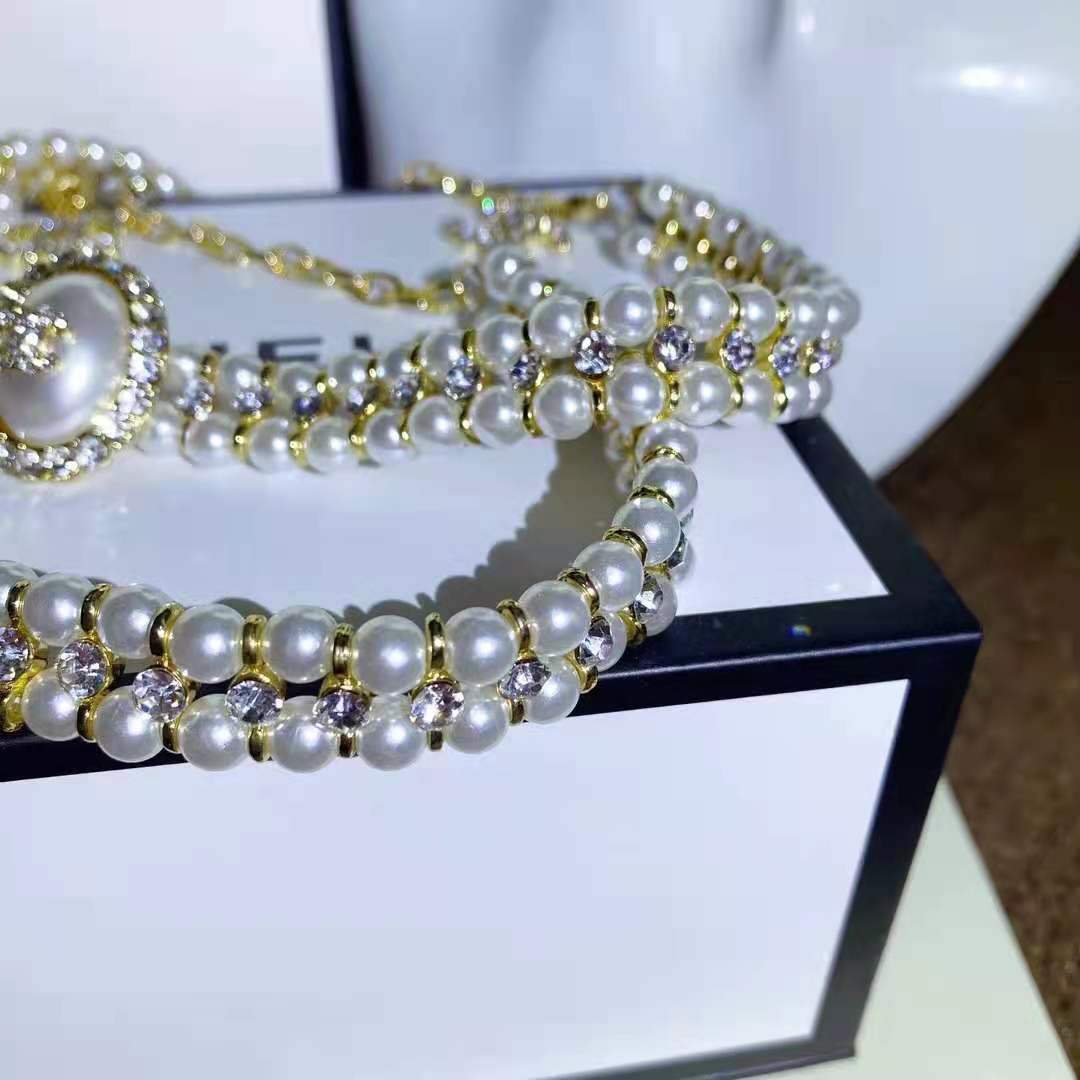 Fashion Diamond Pendant Pearl Necklace lbcase