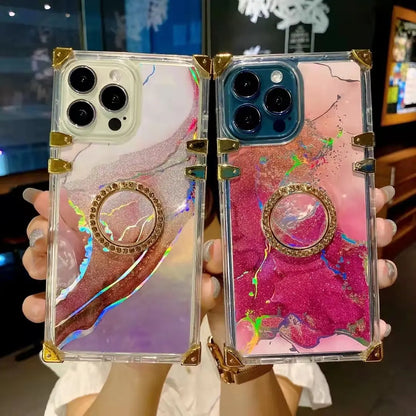 Simple Rhinestone  transparent square phone case lbcase