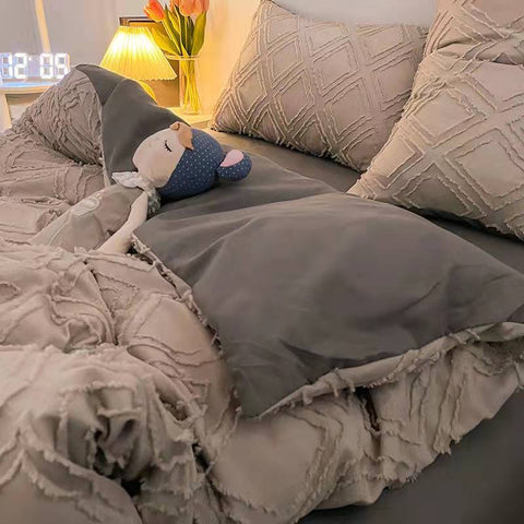 Simple solid color cut flower cotton four-piece quilt cover  new product