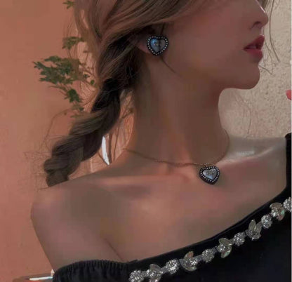 Summer Fashion Love Pendant Diamond Necklace Earring Set lbcase
