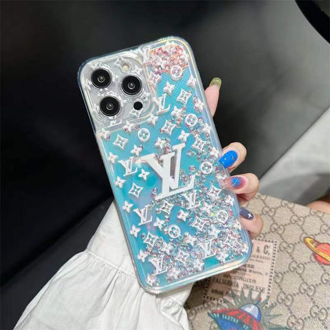 Old flower laser quicksand phone case for iPhone