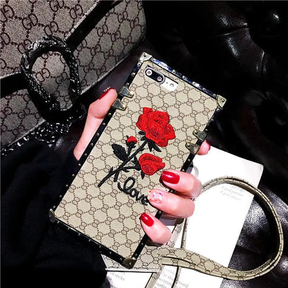 Embroidery Rose Flower Square Phone Case lbcase