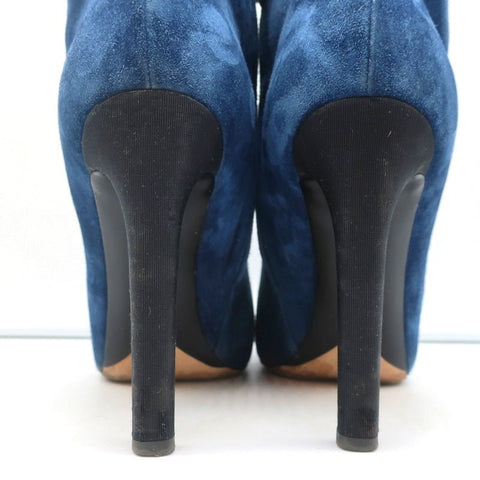 18C CC Ankle Boots Dark Blue Suede Size 37.5 Grosgrain Heel Booties