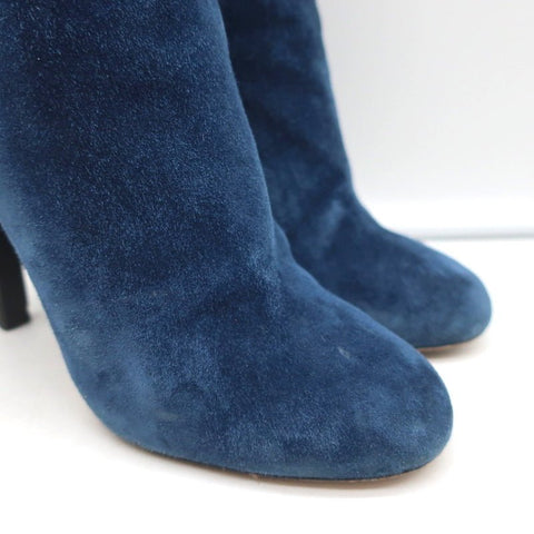 18C CC Ankle Boots Dark Blue Suede Size 37.5 Grosgrain Heel Booties