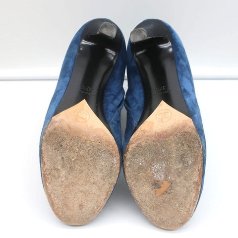 18C CC Ankle Boots Dark Blue Suede Size 37.5 Grosgrain Heel Booties