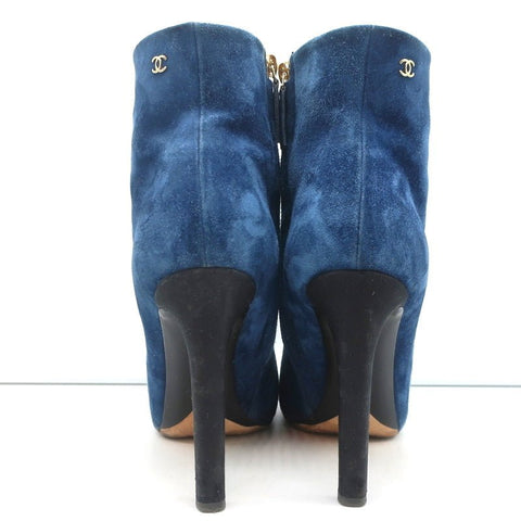18C CC Ankle Boots Dark Blue Suede Size 37.5 Grosgrain Heel Booties