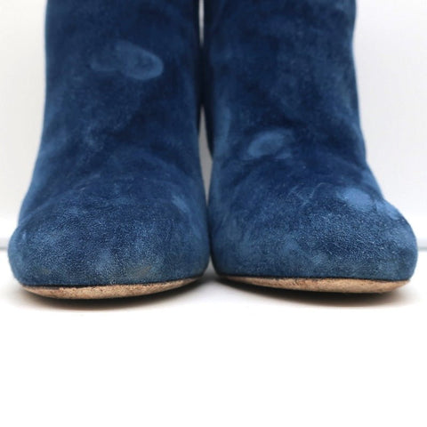 18C CC Ankle Boots Dark Blue Suede Size 37.5 Grosgrain Heel Booties