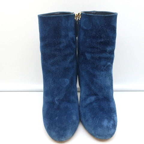 18C CC Ankle Boots Dark Blue Suede Size 37.5 Grosgrain Heel Booties