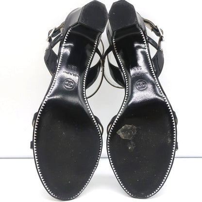 CC Crisscross Sandals Black Patent Leather Size 38.5 Ankle Strap Heels