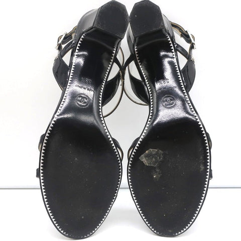 CC Crisscross Sandals Black Patent Leather Size 38.5 Ankle Strap Heels