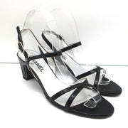 CC Crisscross Sandals Black Patent Leather Size 38.5 Ankle Strap Heels