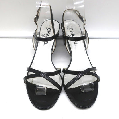 CC Crisscross Sandals Black Patent Leather Size 38.5 Ankle Strap Heels