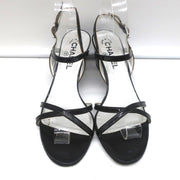 CC Crisscross Sandals Black Patent Leather Size 38.5 Ankle Strap Heels