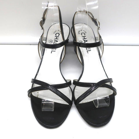 CC Crisscross Sandals Black Patent Leather Size 38.5 Ankle Strap Heels