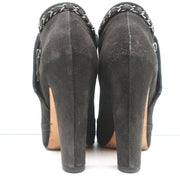 Chain-Trim Ankle Boots Dark Gray Glitter Suede Size 37 High Heel Booties