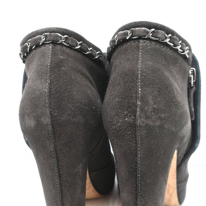 Chain-Trim Ankle Boots Dark Gray Glitter Suede Size 37 High Heel Booties