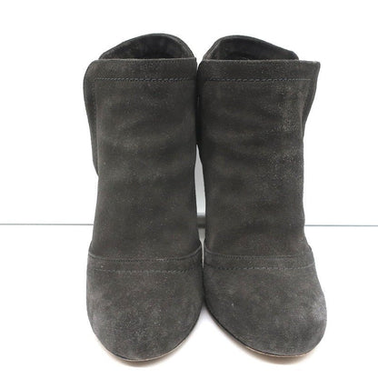 Chain-Trim Ankle Boots Dark Gray Glitter Suede Size 37 High Heel Booties