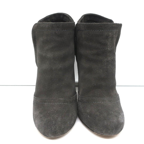 Chain-Trim Ankle Boots Dark Gray Glitter Suede Size 37 High Heel Booties