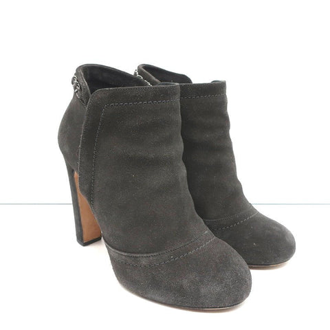 Chain-Trim Ankle Boots Dark Gray Glitter Suede Size 37 High Heel Booties