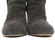 Chain-Trim Ankle Boots Dark Gray Glitter Suede Size 37 High Heel Booties