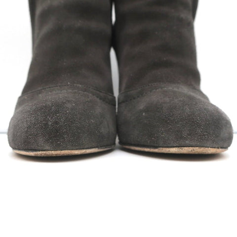 Chain-Trim Ankle Boots Dark Gray Glitter Suede Size 37 High Heel Booties