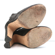 Chain-Trim Ankle Boots Dark Gray Glitter Suede Size 37 High Heel Booties