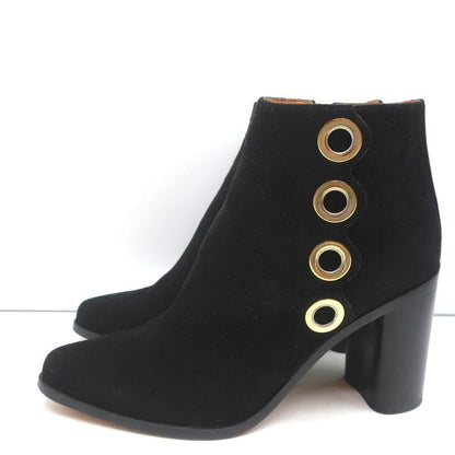 Chloe Grommet-Trim Ankle Boots Flo Black Suede Size 38.5 Pointed Toe Booties