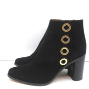 Chloe Grommet-Trim Ankle Boots Flo Black Suede Size 38.5 Pointed Toe Booties