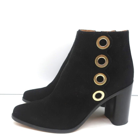 Chloe Grommet-Trim Ankle Boots Flo Black Suede Size 38.5 Pointed Toe Booties
