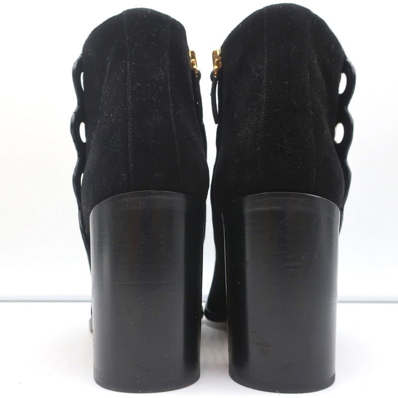 Chloe Grommet-Trim Ankle Boots Flo Black Suede Size 38.5 Pointed Toe Booties