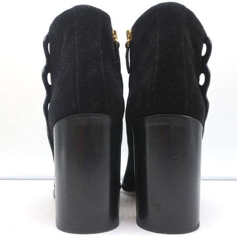 Chloe Grommet-Trim Ankle Boots Flo Black Suede Size 38.5 Pointed Toe Booties
