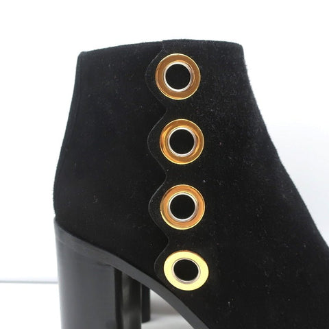 Chloe Grommet-Trim Ankle Boots Flo Black Suede Size 38.5 Pointed Toe Booties