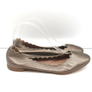 Chloe Lauren Ballet Flats Pewter Metallic Scalloped Leather Size 38