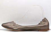Chloe Lauren Ballet Flats Pewter Metallic Scalloped Leather Size 38