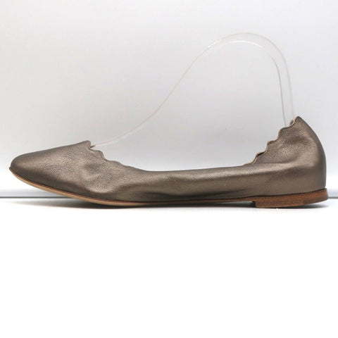Chloe Lauren Ballet Flats Pewter Metallic Scalloped Leather Size 38