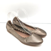 Chloe Lauren Ballet Flats Pewter Metallic Scalloped Leather Size 38